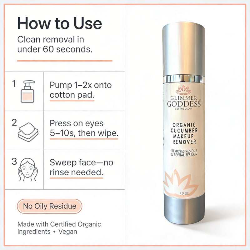 Glimmer Goddess® Organic Skin Care Organic Cucumber Makeup Remover – No Oily Residue Cleansers & Scrubs