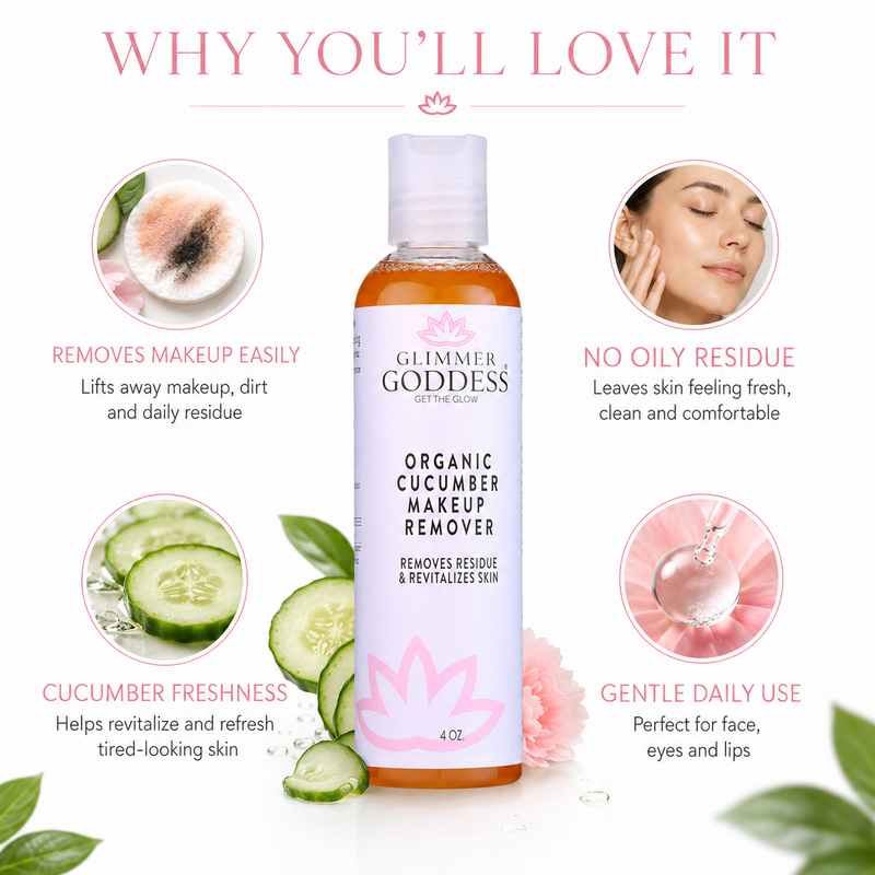 Glimmer Goddess® Organic Skin Care Organic Cucumber Makeup Remover – No Oily Residue Cleansers & Scrubs White Smoke