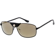 zeroUV Button Snap Vegan Leather Strap Metal Crossbar Square Aviator Sunglasses D065 Sunglasses
