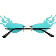 zeroUV Flaming Fire Color Tinted Lens Oval Rimless Flames Sunglasses D073 Sunglasses