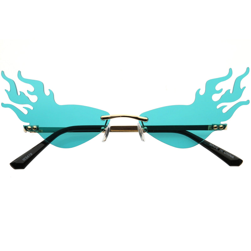 zeroUV Flaming Fire Color Tinted Lens Oval Rimless Flames Sunglasses D073 Sunglasses