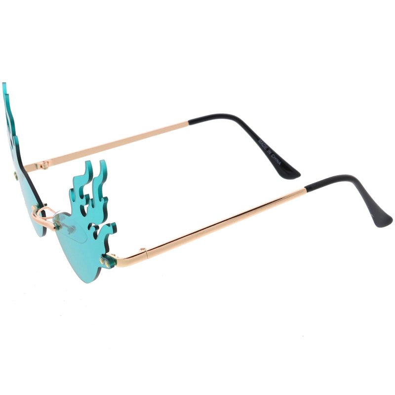 zeroUV Flaming Fire Color Tinted Lens Oval Rimless Flames Sunglasses D073 Sunglasses
