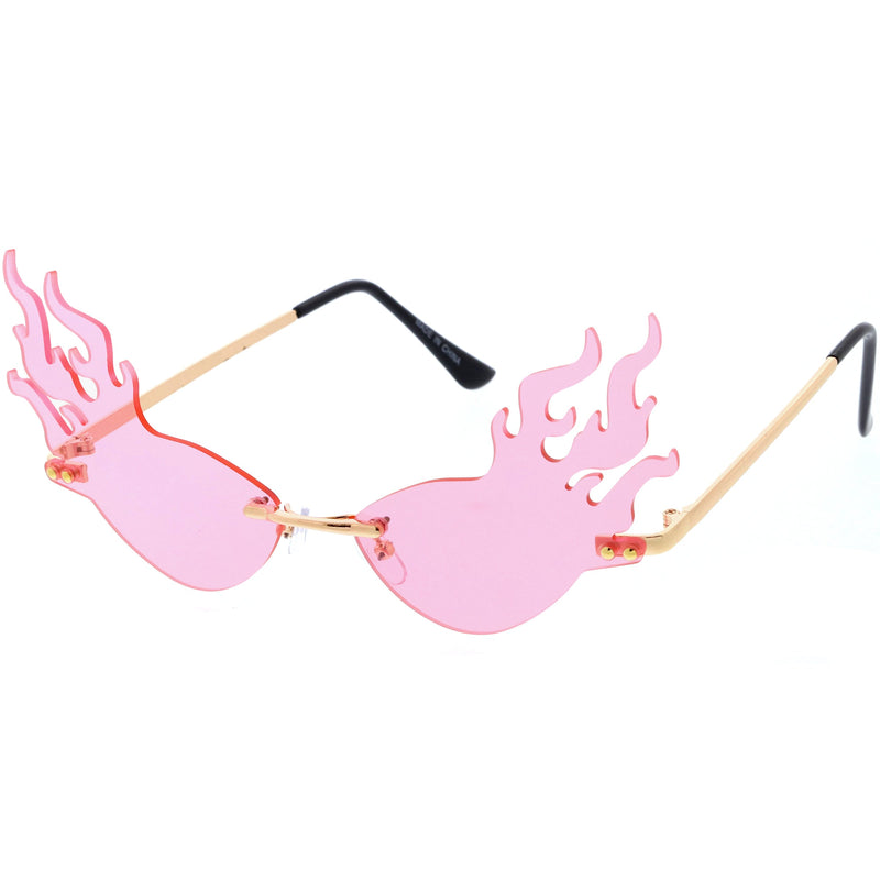 zeroUV Flaming Fire Color Tinted Lens Oval Rimless Flames Sunglasses D073 Sunglasses