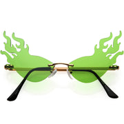 zeroUV Flaming Fire Color Tinted Lens Oval Rimless Flames Sunglasses D073 Sunglasses