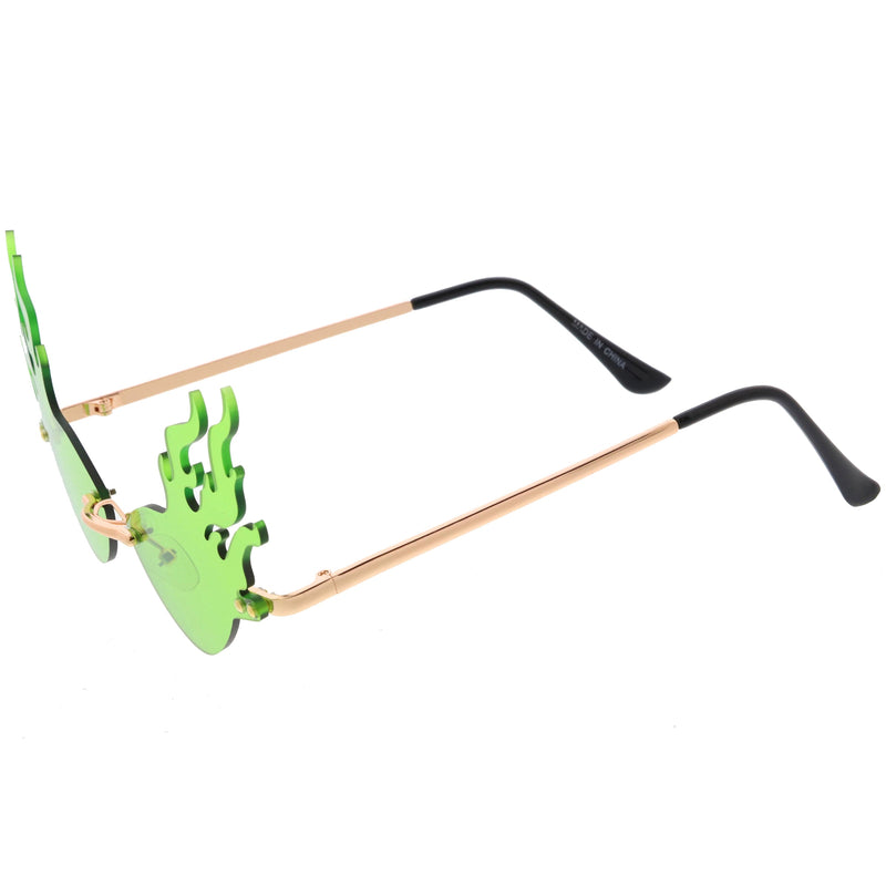 zeroUV Flaming Fire Color Tinted Lens Oval Rimless Flames Sunglasses D073 Sunglasses