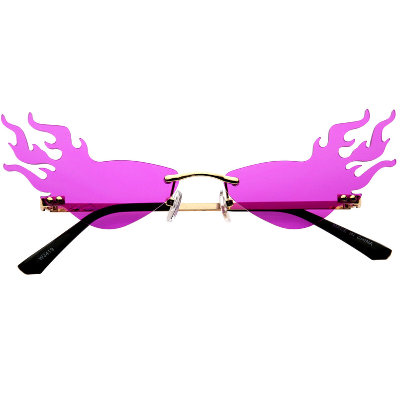 zeroUV Flaming Fire Color Tinted Lens Oval Rimless Flames Sunglasses D073 Sunglasses