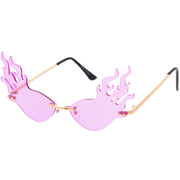 zeroUV Flaming Fire Color Tinted Lens Oval Rimless Flames Sunglasses D073 Sunglasses