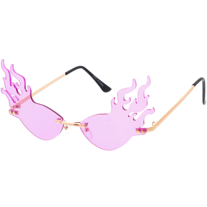 zeroUV Flaming Fire Color Tinted Lens Oval Rimless Flames Sunglasses D073 Sunglasses