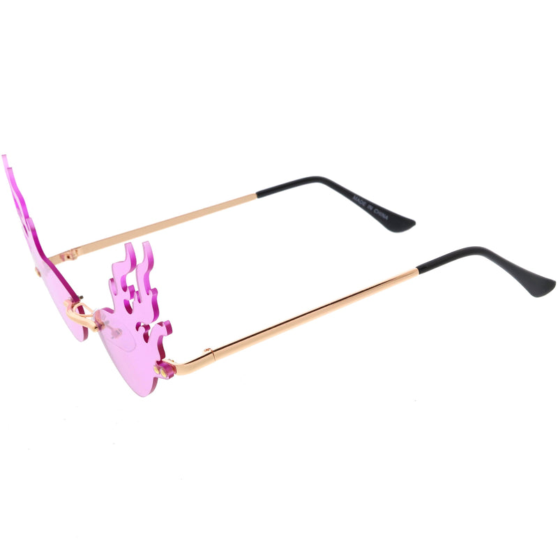 zeroUV Flaming Fire Color Tinted Lens Oval Rimless Flames Sunglasses D073 Sunglasses