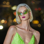 zeroUV Flaming Fire Color Tinted Lens Oval Rimless Flames Sunglasses D073 Sunglasses