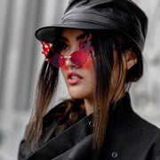zeroUV Flaming Fire Color Tinted Lens Oval Rimless Flames Sunglasses D073 Sunglasses