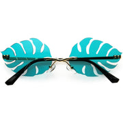 zeroUV Tropical Palm Leaf Shape Cut-Out Rimless Color Tinted Leaves Sunglasses D075 Sunglasses
