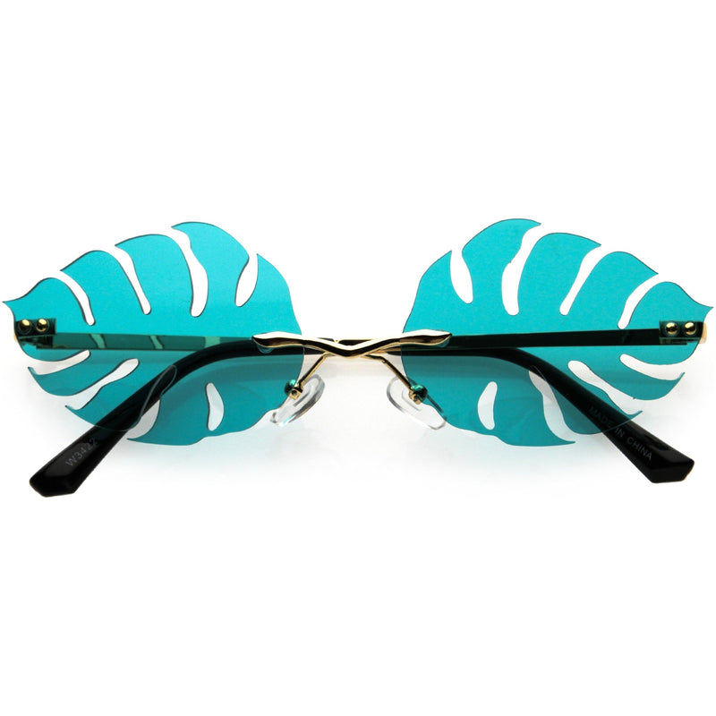 zeroUV Tropical Palm Leaf Shape Cut-Out Rimless Color Tinted Leaves Sunglasses D075 Sunglasses