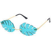 zeroUV Tropical Palm Leaf Shape Cut-Out Rimless Color Tinted Leaves Sunglasses D075 Sunglasses