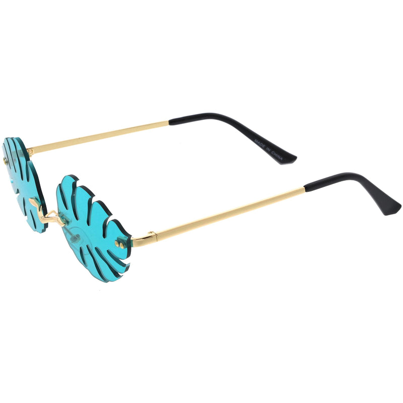 zeroUV Tropical Palm Leaf Shape Cut-Out Rimless Color Tinted Leaves Sunglasses D075 Sunglasses