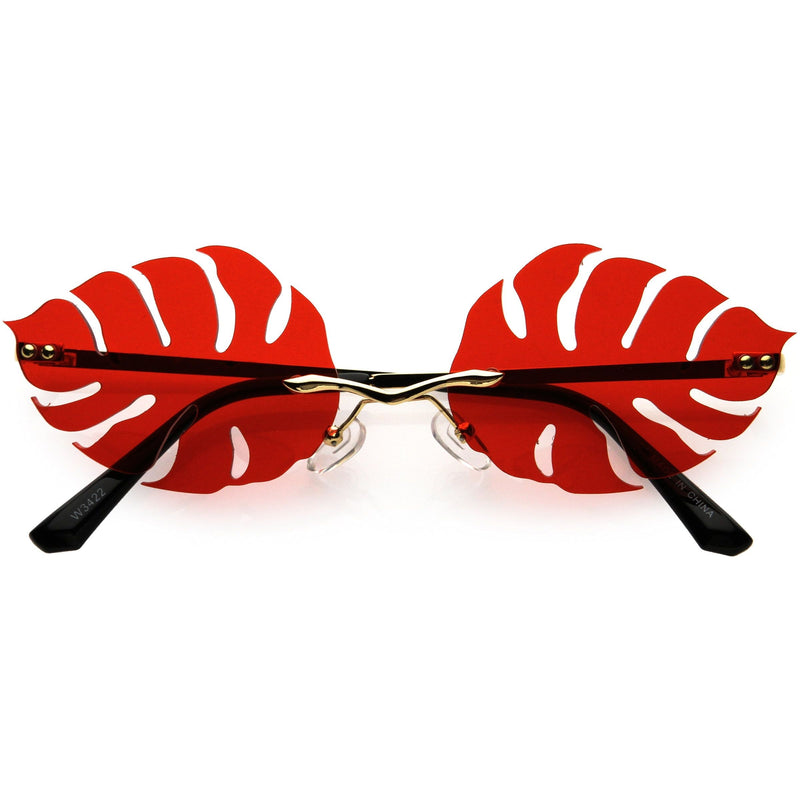 zeroUV Tropical Palm Leaf Shape Cut-Out Rimless Color Tinted Leaves Sunglasses D075 Sunglasses
