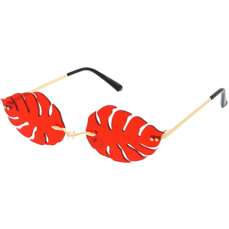 zeroUV Tropical Palm Leaf Shape Cut-Out Rimless Color Tinted Leaves Sunglasses D075 Sunglasses