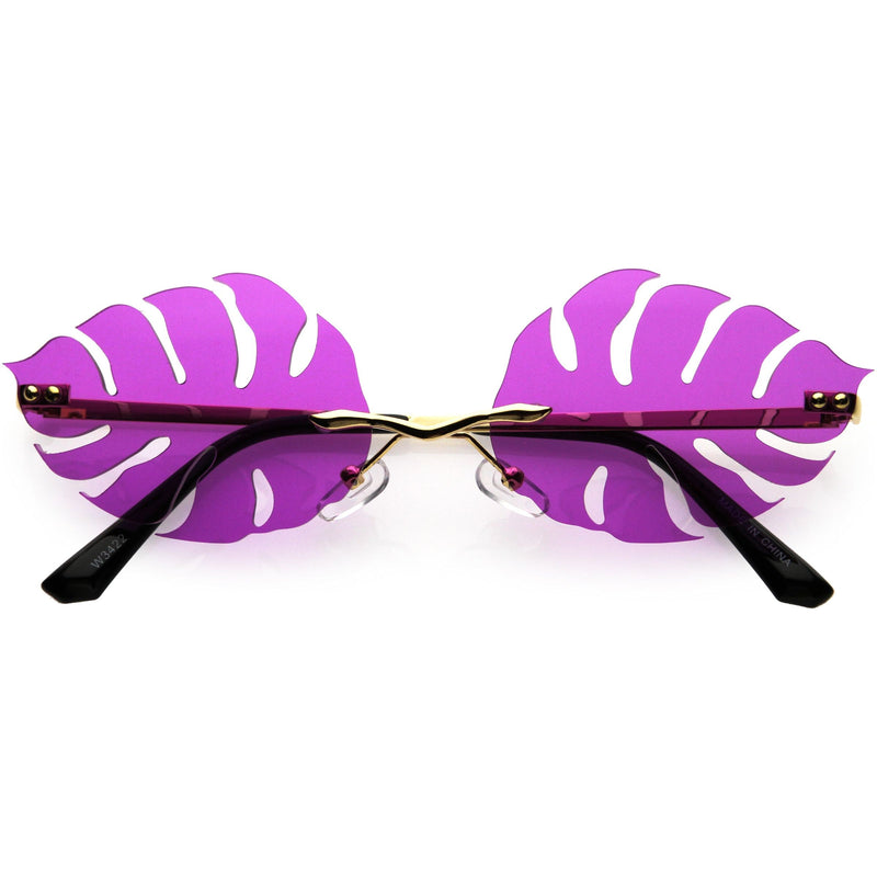 zeroUV Tropical Palm Leaf Shape Cut-Out Rimless Color Tinted Leaves Sunglasses D075 Sunglasses