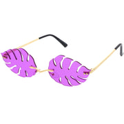 zeroUV Tropical Palm Leaf Shape Cut-Out Rimless Color Tinted Leaves Sunglasses D075 Sunglasses