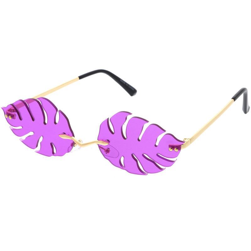 zeroUV Tropical Palm Leaf Shape Cut-Out Rimless Color Tinted Leaves Sunglasses D075 Sunglasses