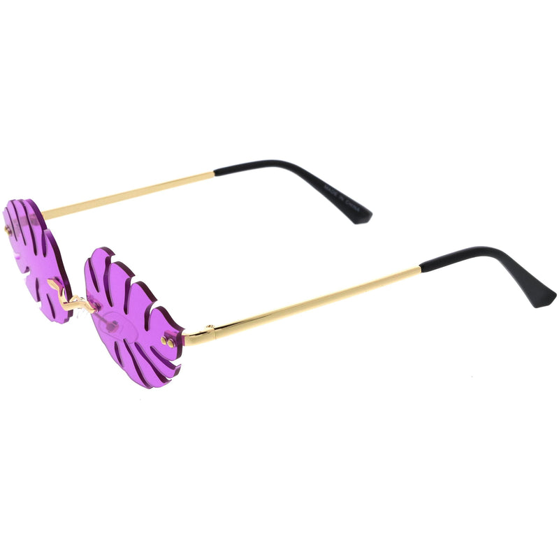 zeroUV Tropical Palm Leaf Shape Cut-Out Rimless Color Tinted Leaves Sunglasses D075 Sunglasses