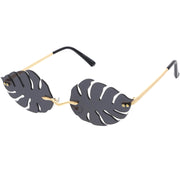zeroUV Tropical Palm Leaf Shape Cut-Out Rimless Color Tinted Leaves Sunglasses D075 Sunglasses