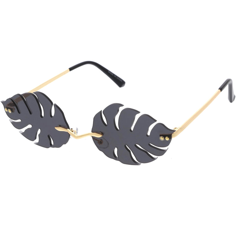 zeroUV Tropical Palm Leaf Shape Cut-Out Rimless Color Tinted Leaves Sunglasses D075 Sunglasses