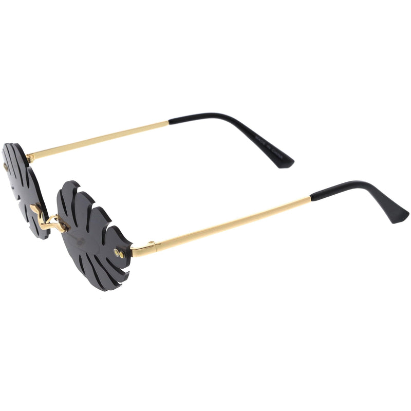 zeroUV Tropical Palm Leaf Shape Cut-Out Rimless Color Tinted Leaves Sunglasses D075 Sunglasses