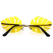 zeroUV Tropical Palm Leaf Shape Cut-Out Rimless Color Tinted Leaves Sunglasses D075 Sunglasses