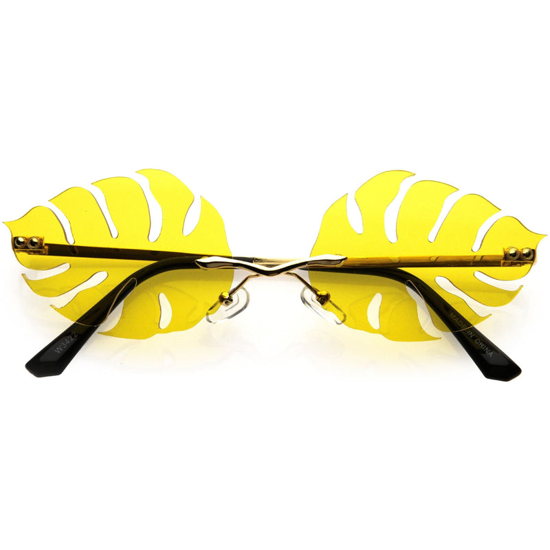 zeroUV Tropical Palm Leaf Shape Cut-Out Rimless Color Tinted Leaves Sunglasses D075 Sunglasses