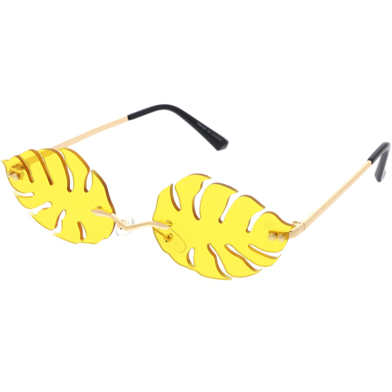 zeroUV Tropical Palm Leaf Shape Cut-Out Rimless Color Tinted Leaves Sunglasses D075 Sunglasses
