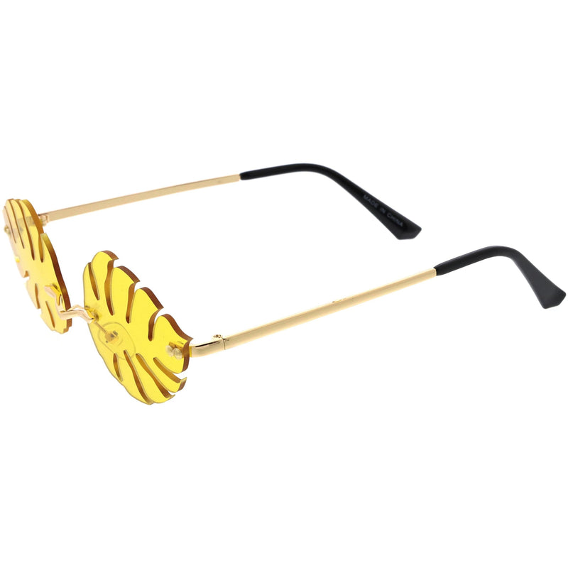 zeroUV Tropical Palm Leaf Shape Cut-Out Rimless Color Tinted Leaves Sunglasses D075 Sunglasses