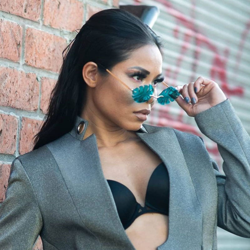 zeroUV Tropical Palm Leaf Shape Cut-Out Rimless Color Tinted Leaves Sunglasses D075 Sunglasses