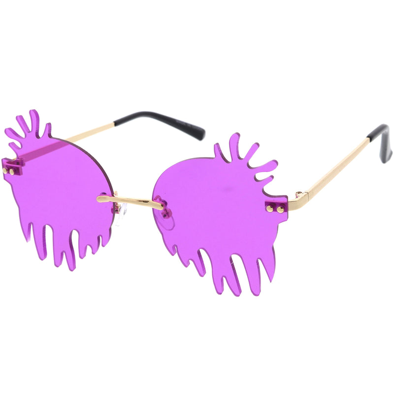 zeroUV Rimless Splatter Melting Dripping Effect Color Tinted Lens Round Drip Sunglasses D077 Sunglasses