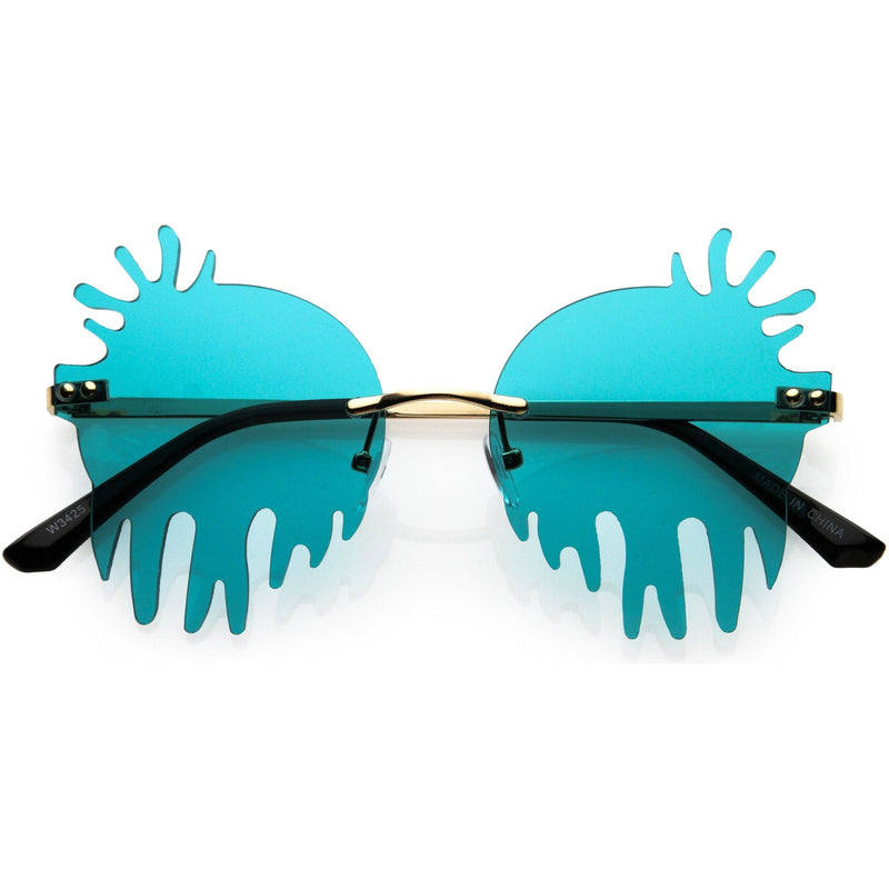 zeroUV Rimless Splatter Melting Dripping Effect Color Tinted Lens Round Drip Sunglasses D077 Sunglasses
