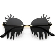 zeroUV Rimless Splatter Melting Dripping Effect Color Tinted Lens Round Drip Sunglasses D077 Sunglasses