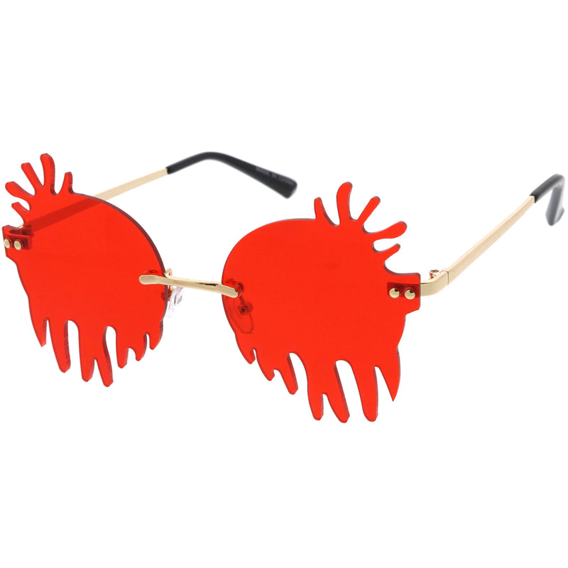 zeroUV Rimless Splatter Melting Dripping Effect Color Tinted Lens Round Drip Sunglasses D077 Sunglasses