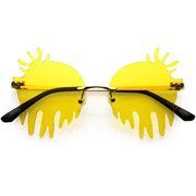 zeroUV Rimless Splatter Melting Dripping Effect Color Tinted Lens Round Drip Sunglasses D077 Sunglasses