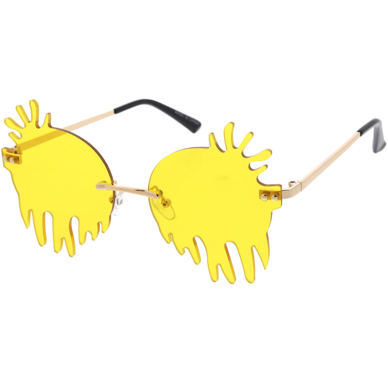 zeroUV Rimless Splatter Melting Dripping Effect Color Tinted Lens Round Drip Sunglasses D077 Sunglasses