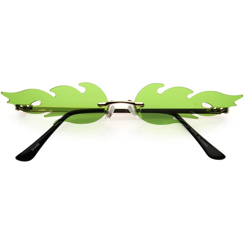 zeroUV Bold Fire Flaming Shape Color Tinted Lens Rimless Flames Sunglasses D080 Sunglasses