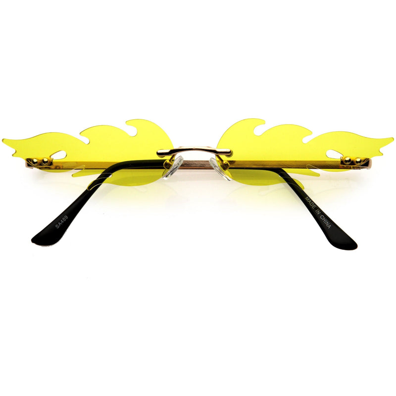 zeroUV Bold Fire Flaming Shape Color Tinted Lens Rimless Flames Sunglasses D080 Sunglasses