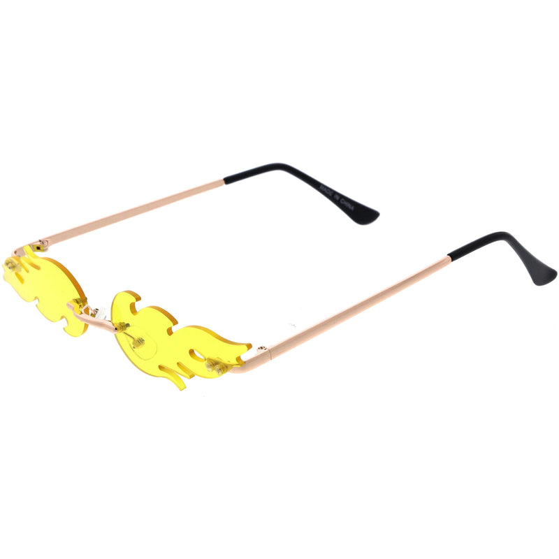 zeroUV Bold Fire Flaming Shape Color Tinted Lens Rimless Flames Sunglasses D080 Sunglasses