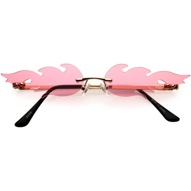 zeroUV Bold Fire Flaming Shape Color Tinted Lens Rimless Flames Sunglasses D080 Sunglasses