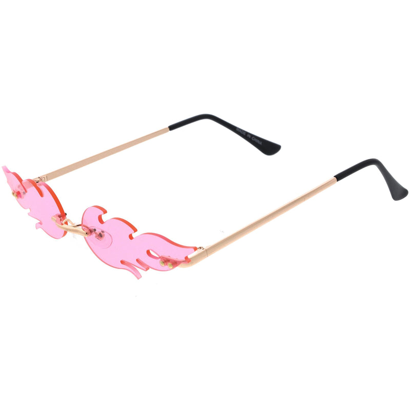 zeroUV Bold Fire Flaming Shape Color Tinted Lens Rimless Flames Sunglasses D080 Sunglasses