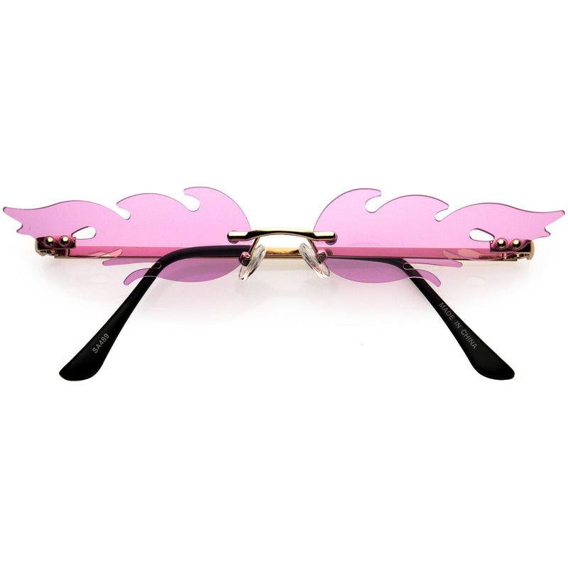 zeroUV Bold Fire Flaming Shape Color Tinted Lens Rimless Flames Sunglasses D080 Sunglasses