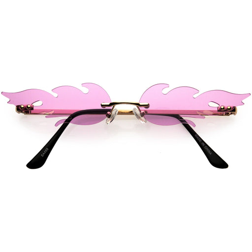 zeroUV Bold Fire Flaming Shape Color Tinted Lens Rimless Flames Sunglasses D080 Sunglasses