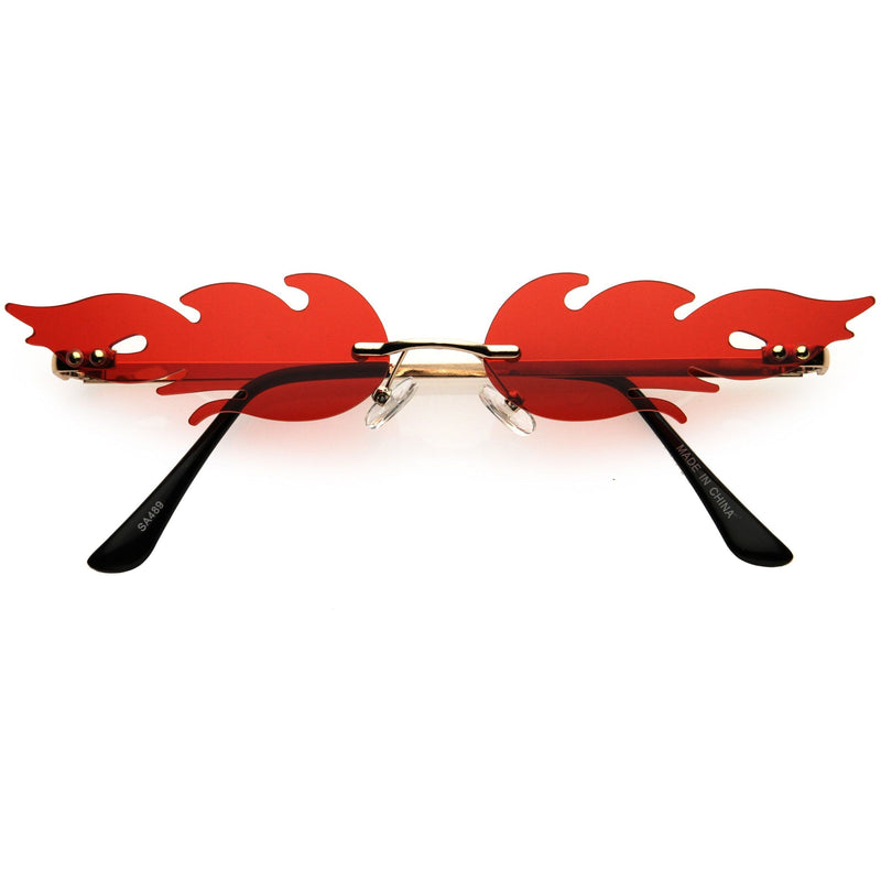zeroUV Bold Fire Flaming Shape Color Tinted Lens Rimless Flames Sunglasses D080 Sunglasses