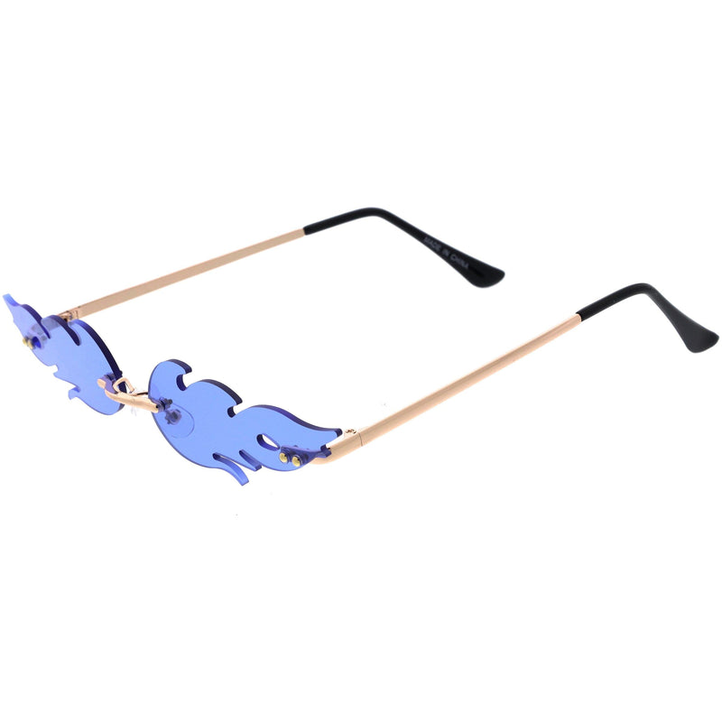 zeroUV Bold Fire Flaming Shape Color Tinted Lens Rimless Flames Sunglasses D080 Sunglasses