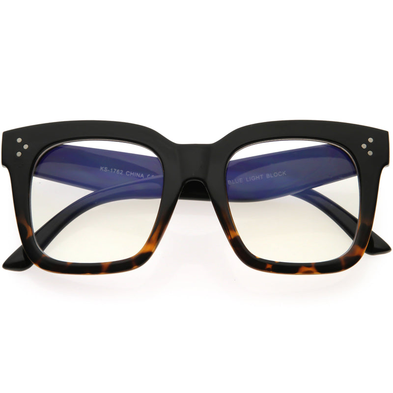 zeroUV Bold Oversize Square Horn Rimmed Flat Lens Clear Glasses D093 Sunglasses