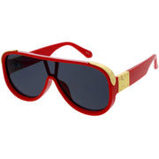 zeroUV High Fashion Neutral Rounded Lens Flat Top Oversize Shield Sunglasses D101 Sunglasses